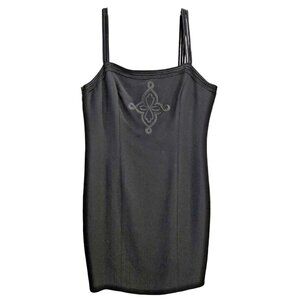 Andrea Jovine Spaghetti Strap Mini Dress Women's 10 Black Embroidered Braid Trim